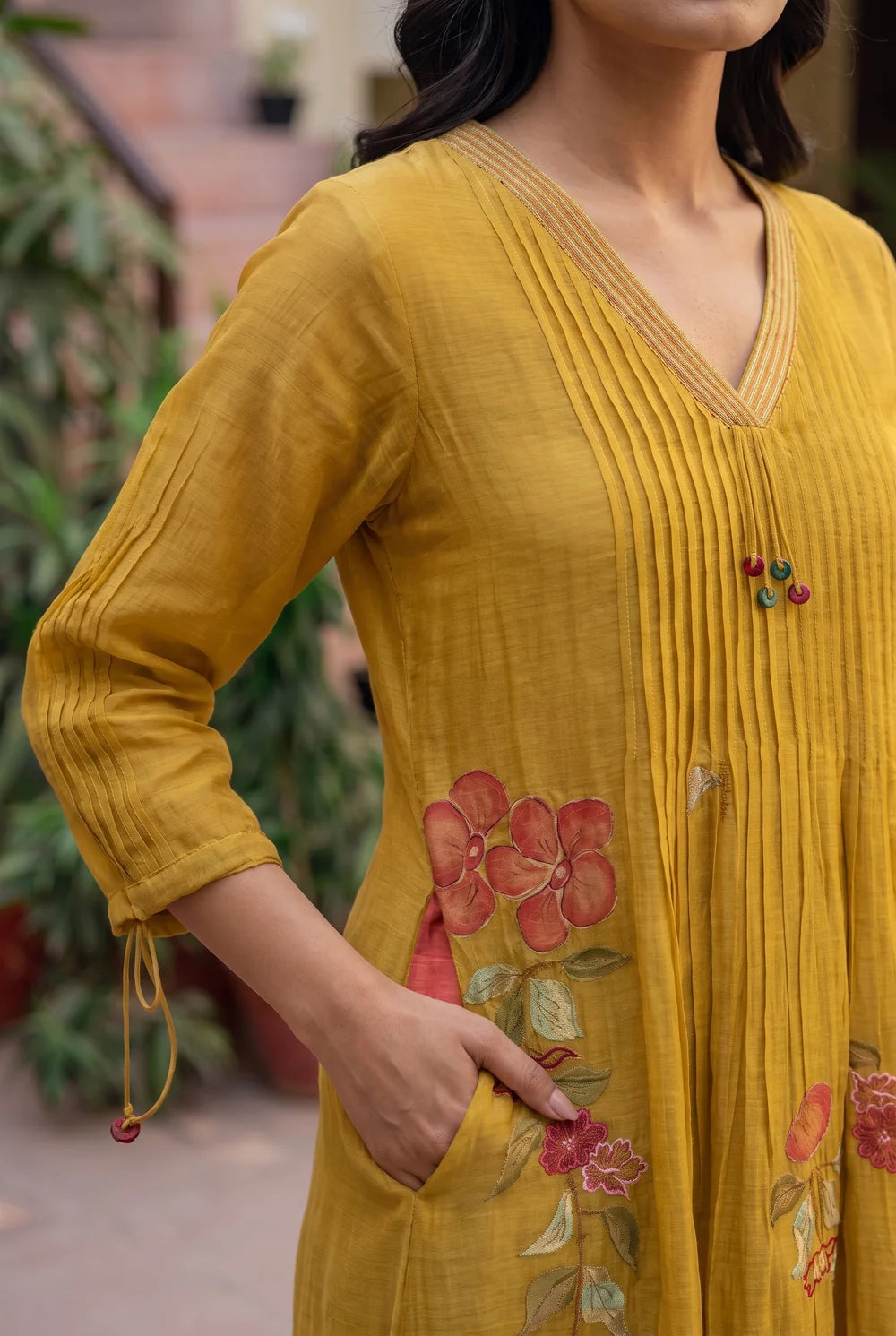 Rumi Mul Chanderi Tunic Set in Mustard Yellow