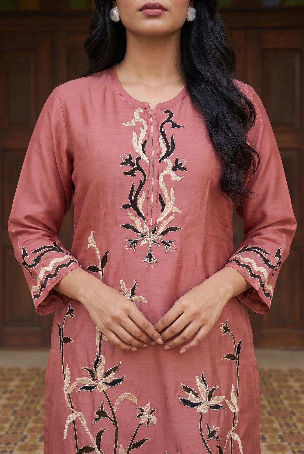 Surkhi Mul Chanderi Kurta Set in Pink Sherbert