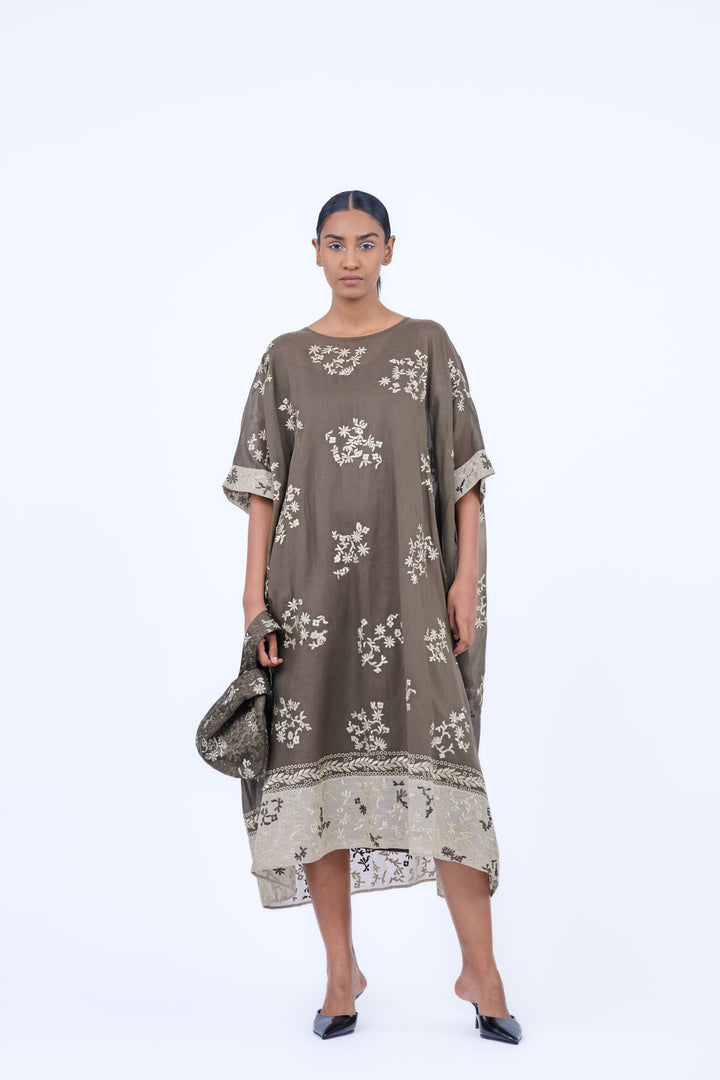 Khaki embroidered kaftan