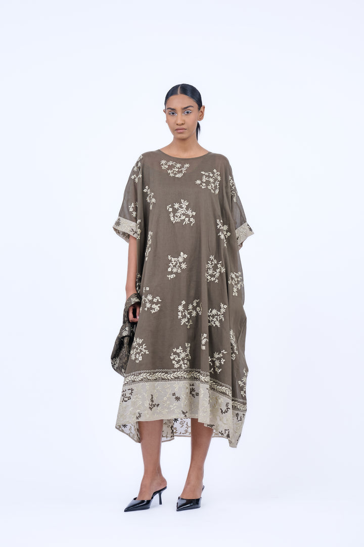 Khaki embroidered kaftan