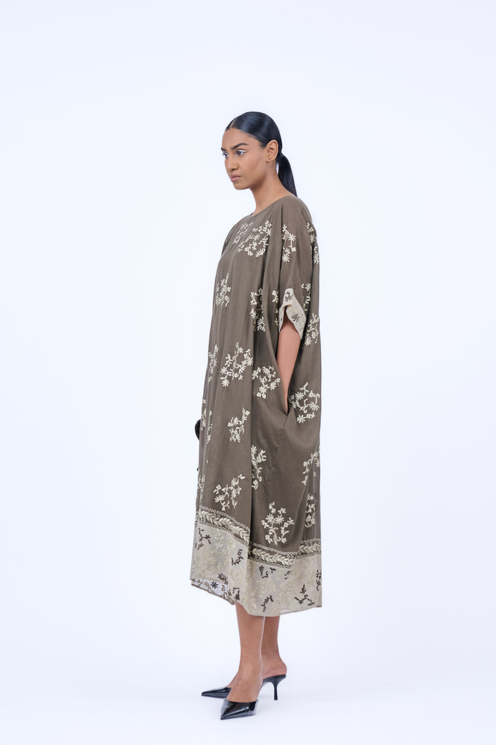 Khaki embroidered kaftan