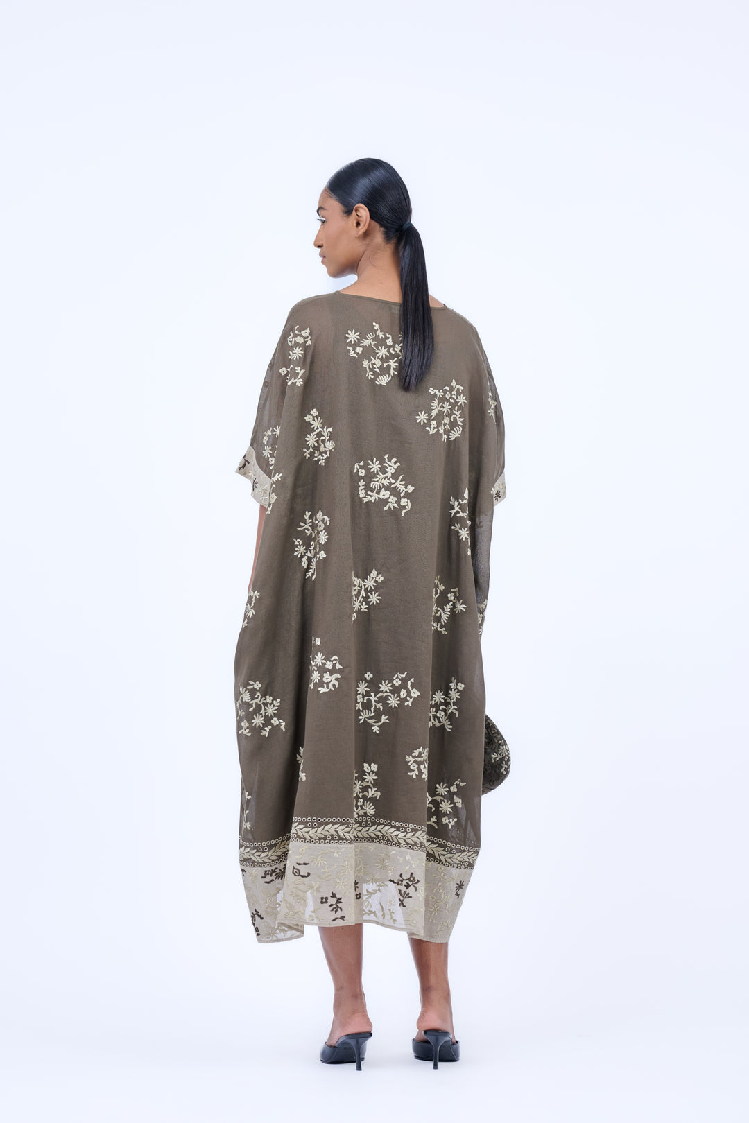 Khaki embroidered kaftan