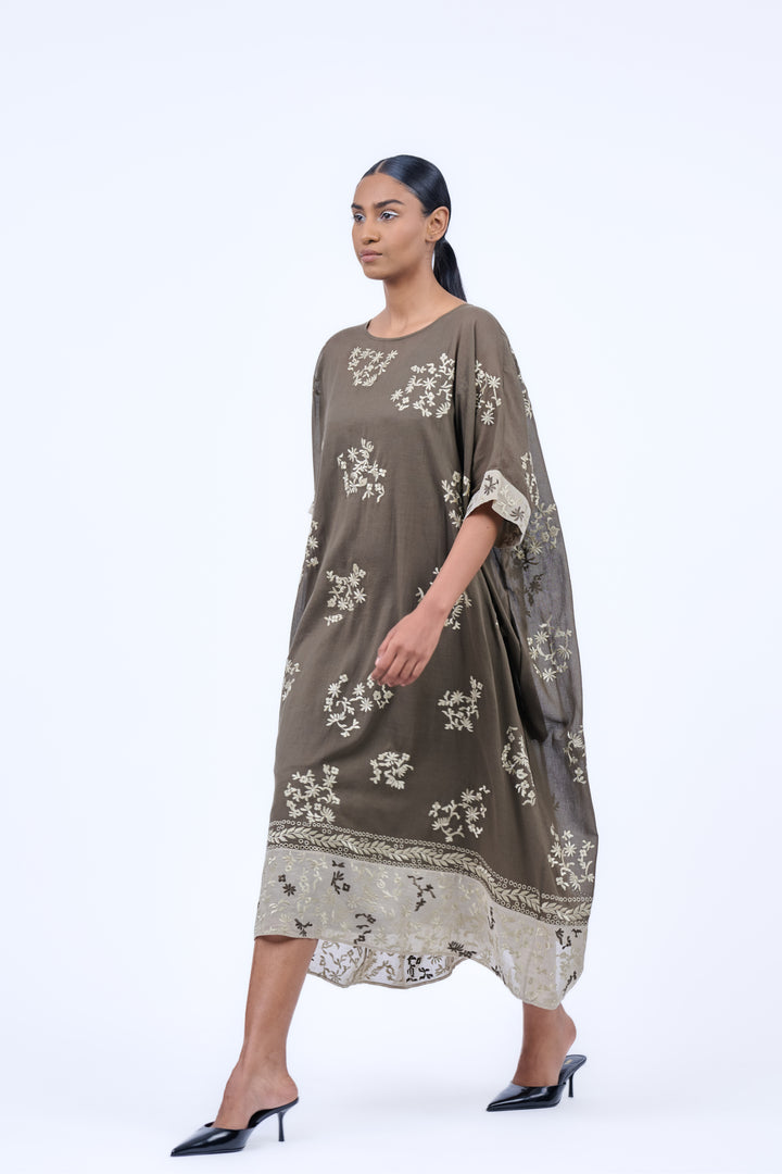 Khaki embroidered kaftan