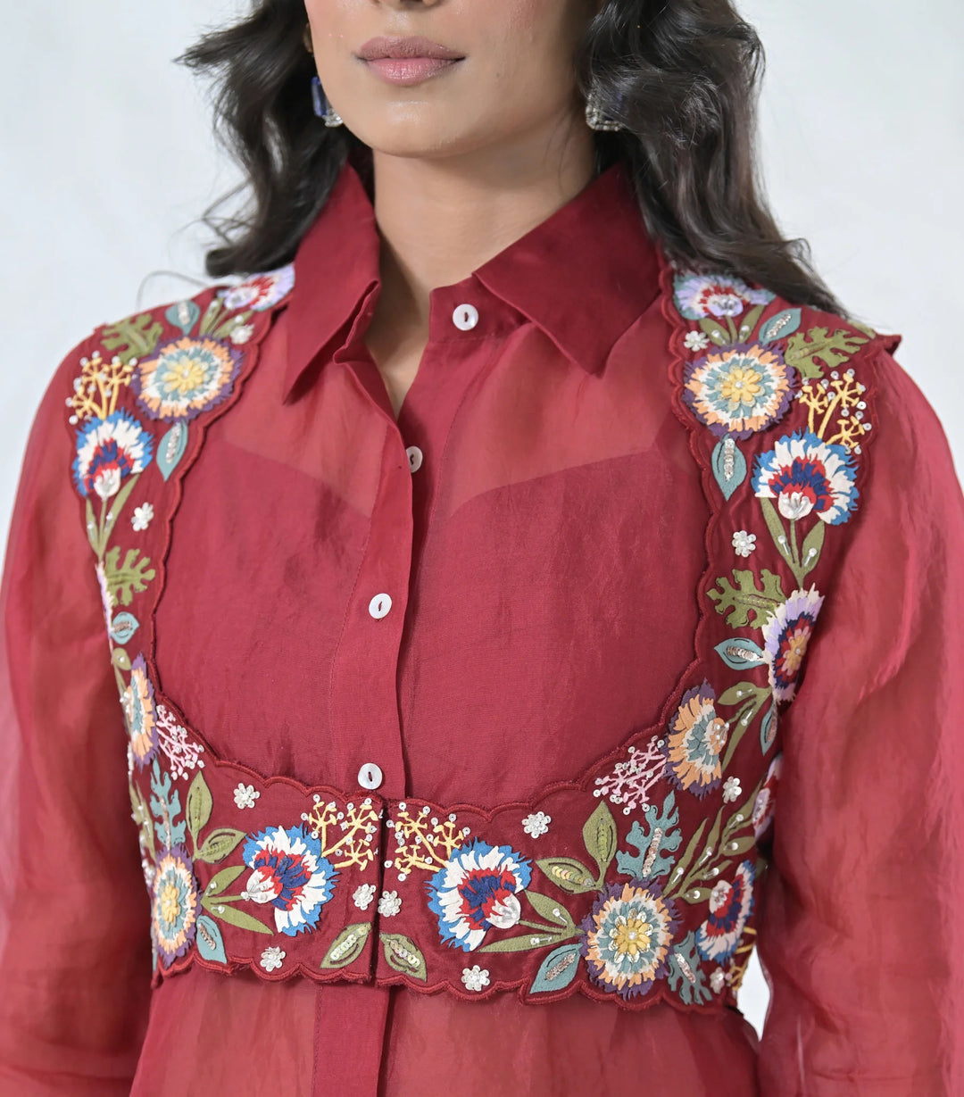 Phoolwari Coti With Organza Tunic Set