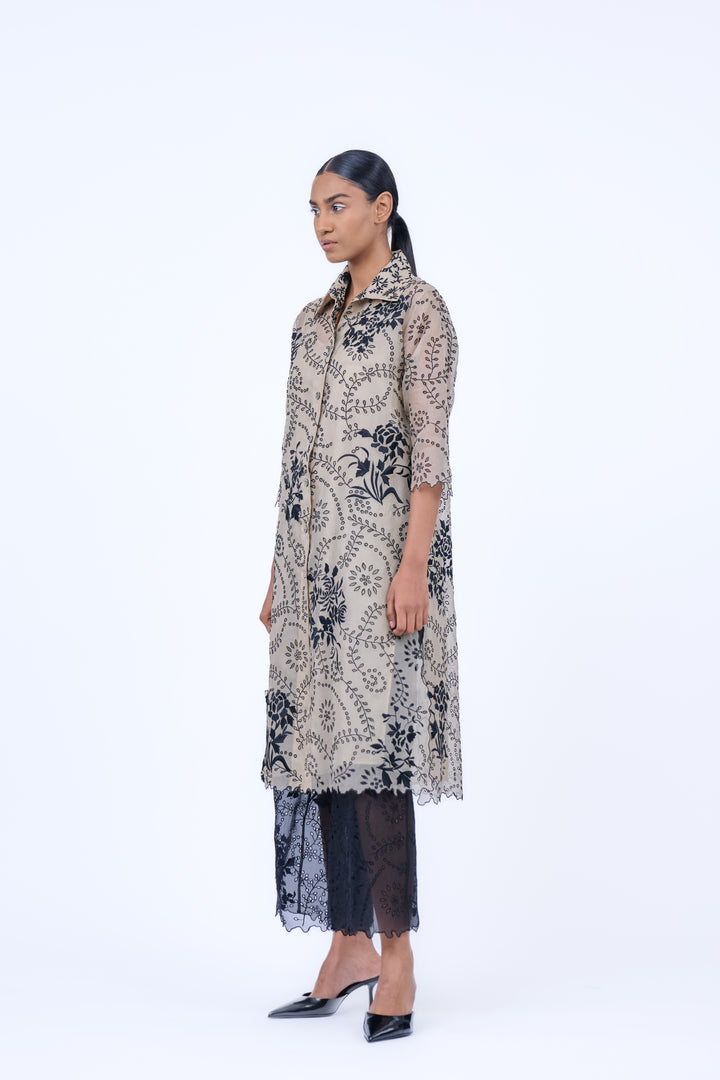 cutwork silk organza long shirt