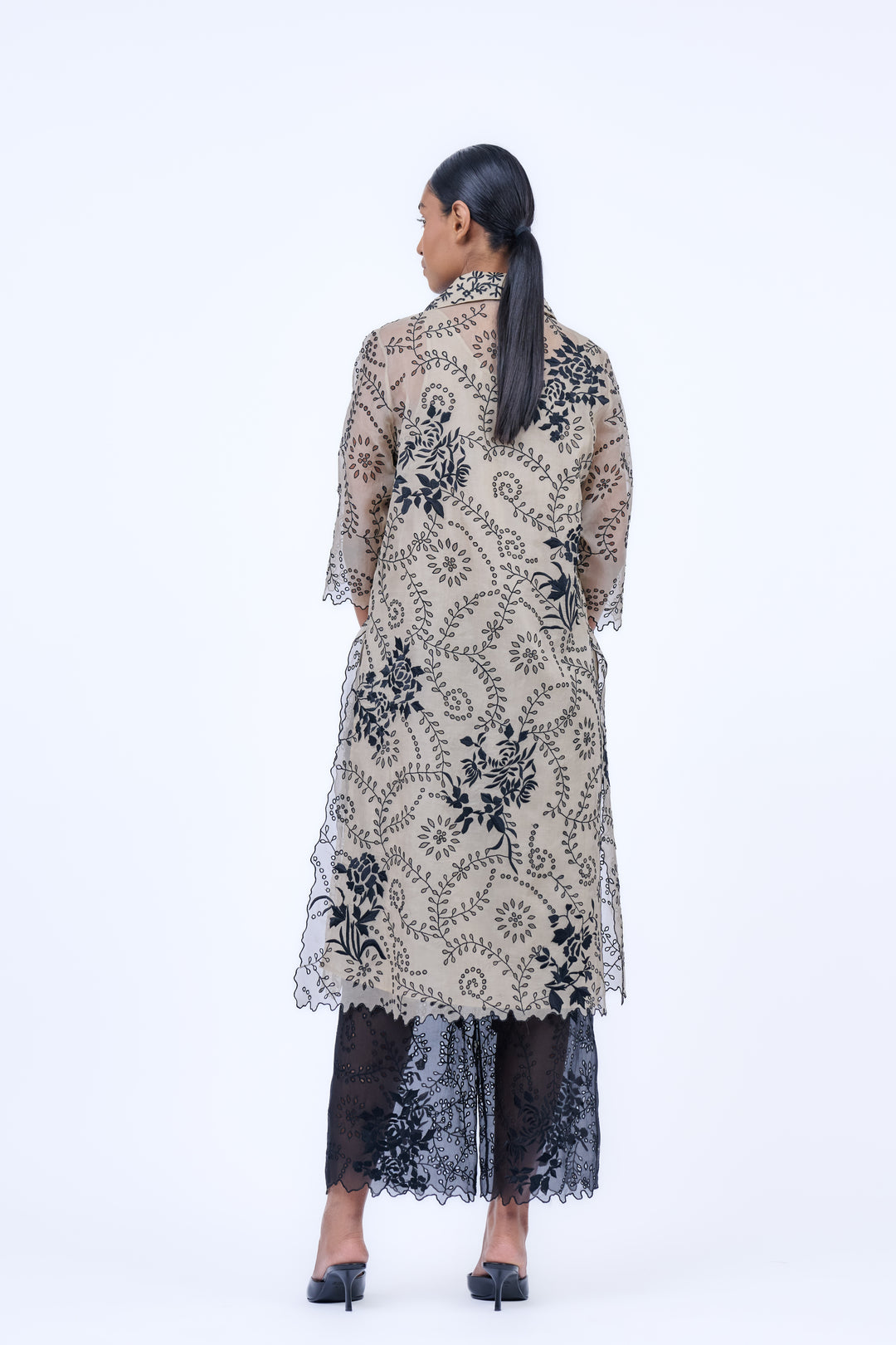 cutwork silk organza long shirt