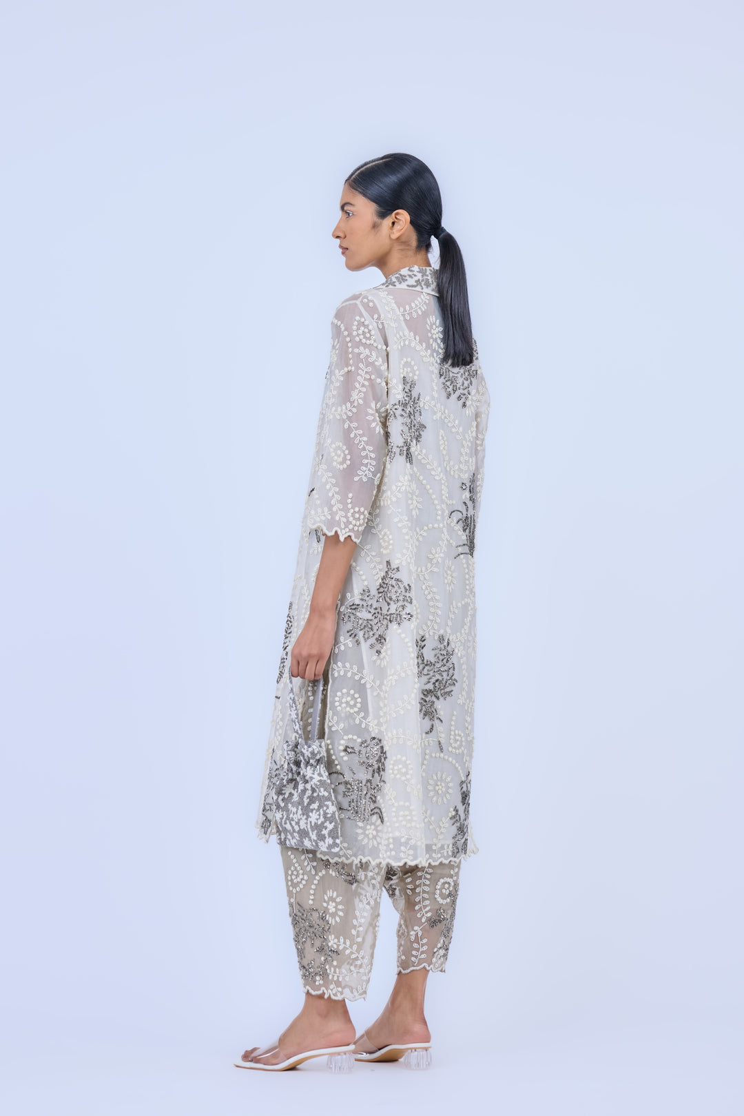 ecru beadwork long shirt