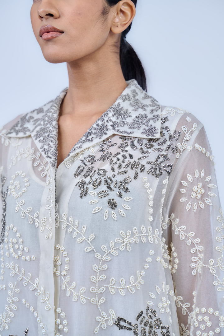 ecru beadwork long shirt