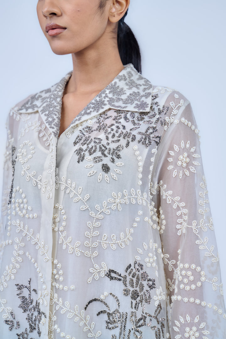 ecru beadwork long shirt