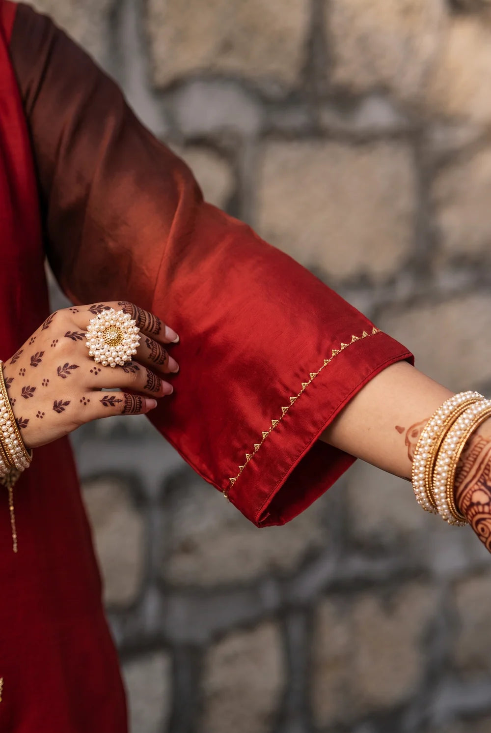 Shvi Silk Chadneri Shaded Kurta Set in Cola Red