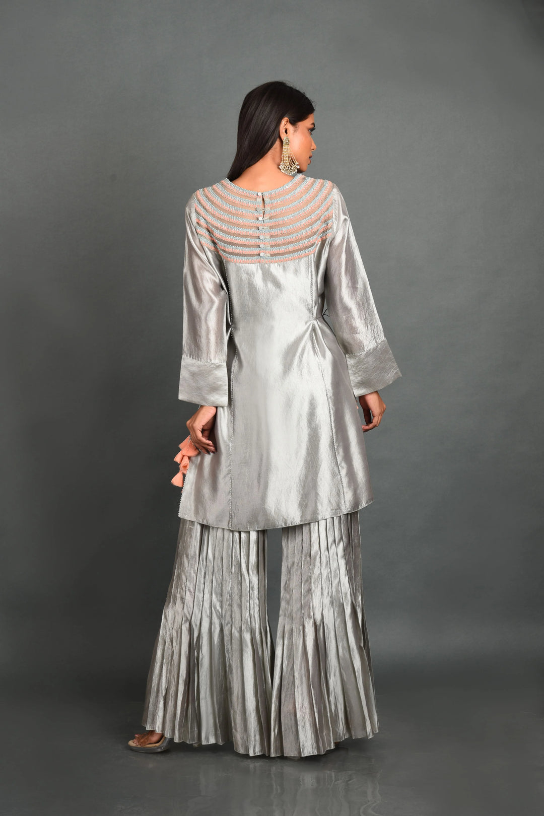 Grey Silk Kurta With Pant and Dupatta