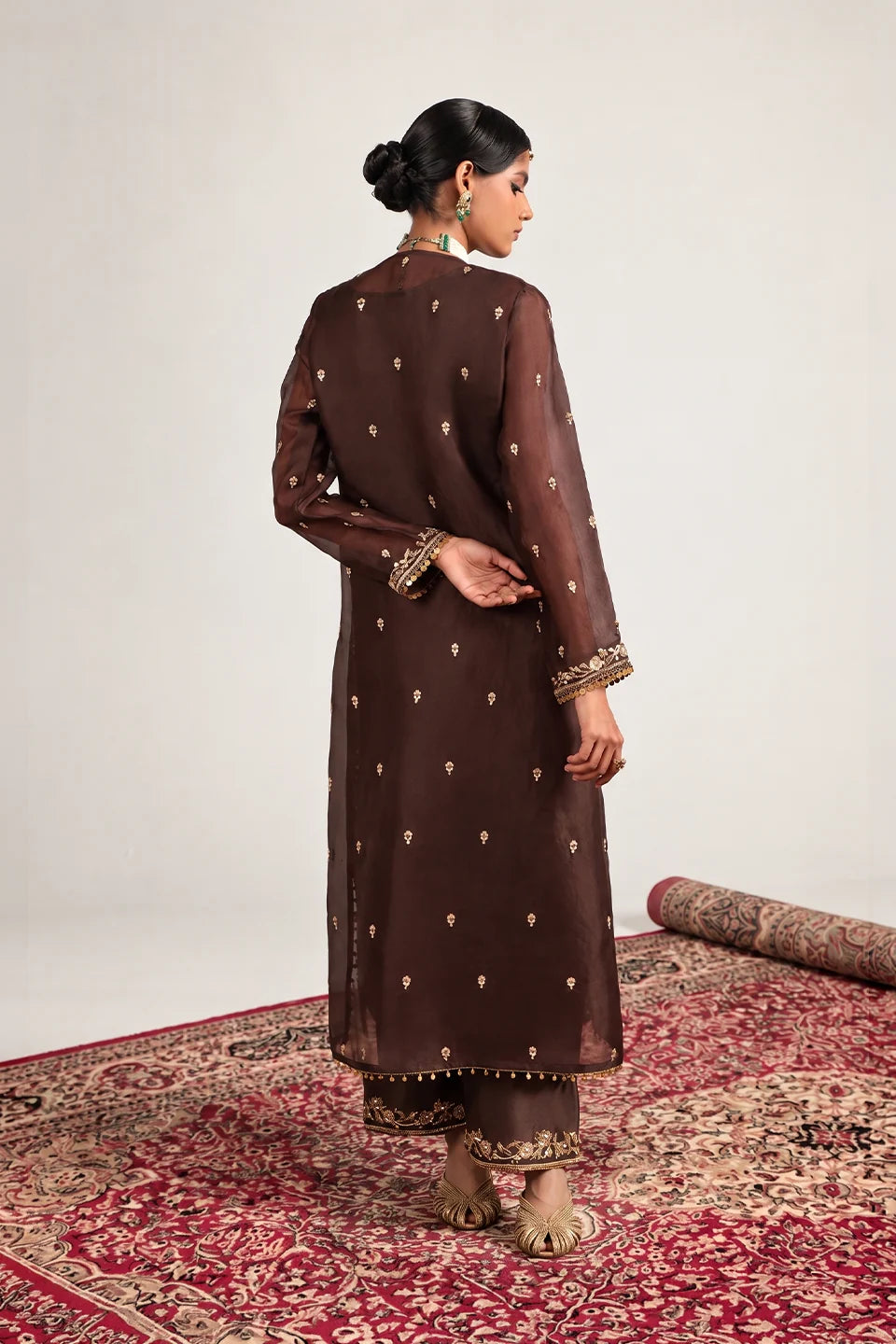 Zar-Rang Brown Long Kurta Set