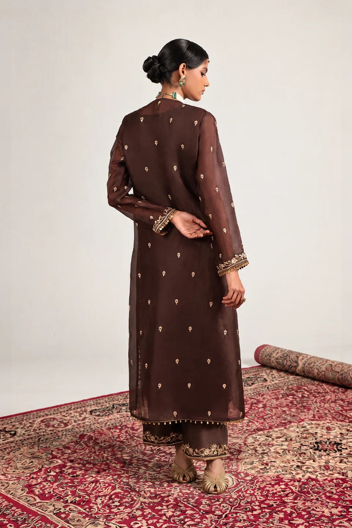 Zar-Rang Brown Long Kurta Set