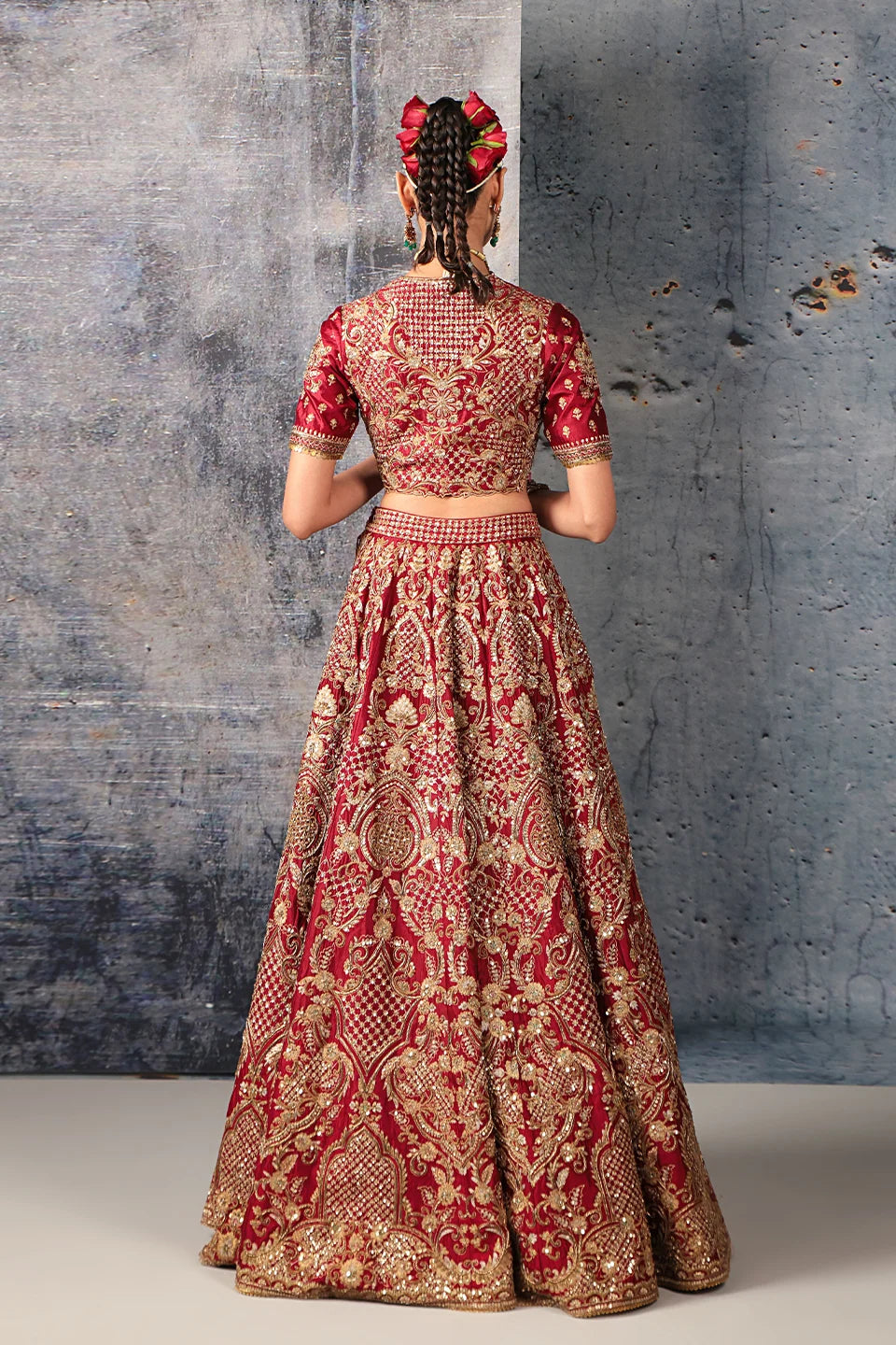Zar-Rang Maroon Heavy Jaal Lehenga Set