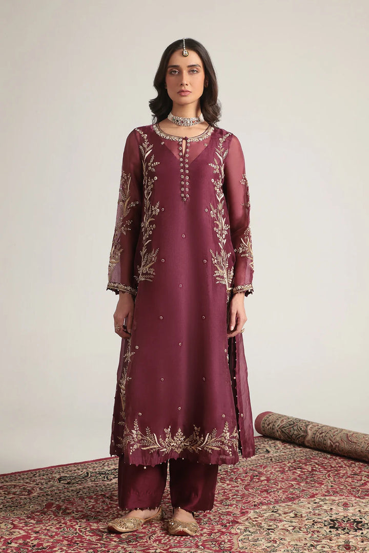 Zar-Rang Wine Light Phool Patti Kurta Set