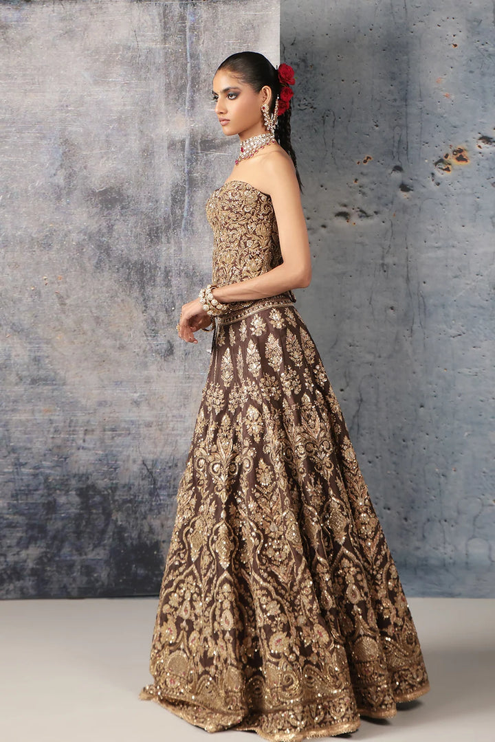 Zar-Rang Brown Corset Lehenga Set