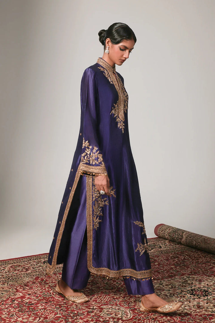 Zar-Rang Purple Jaal Kurta Set