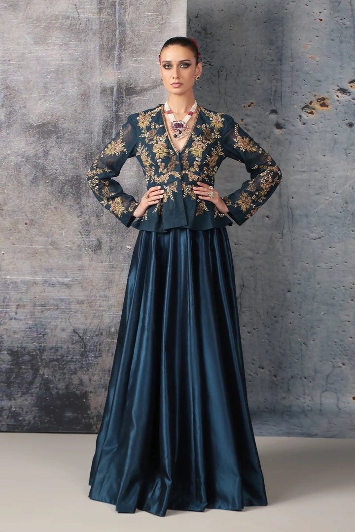 Zar-Rang Blue Peplum Lehenga Set