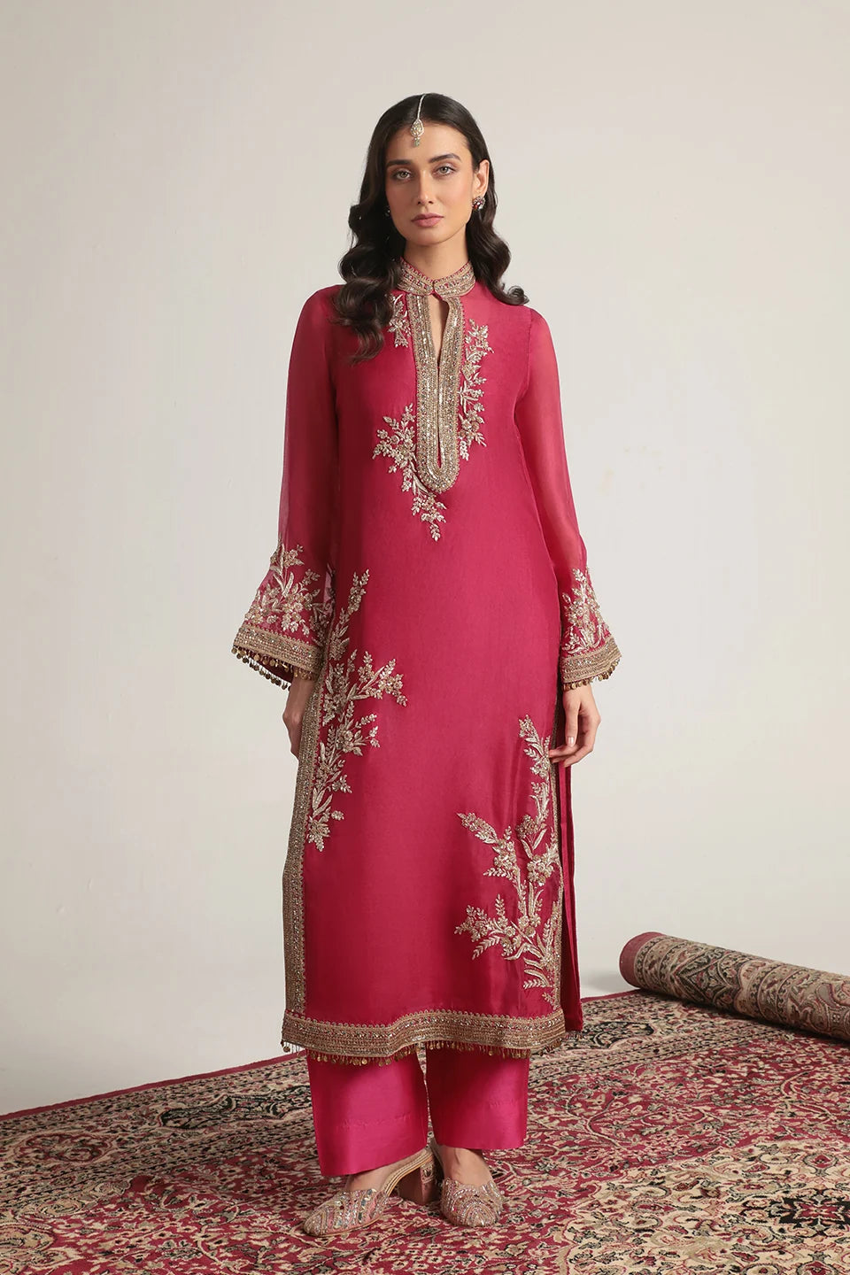 Zar-Rang Pink Jaal Kurta Set