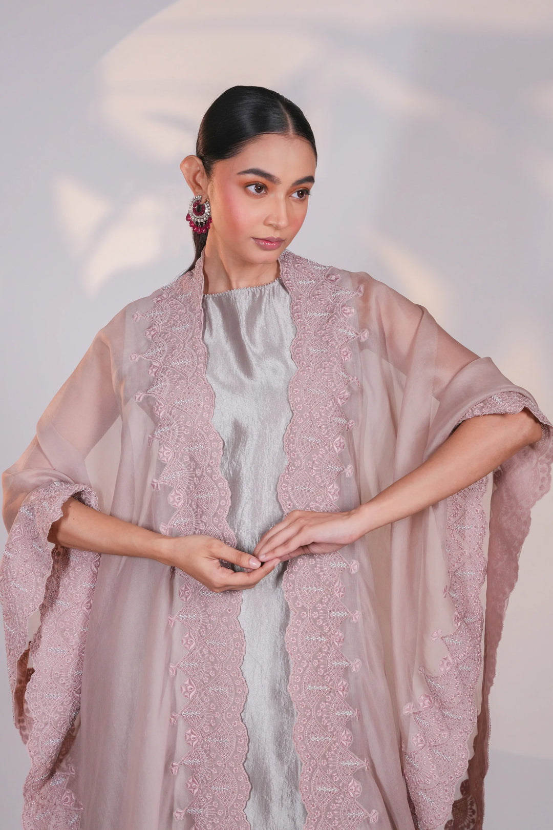Peach Organza Lace Cape