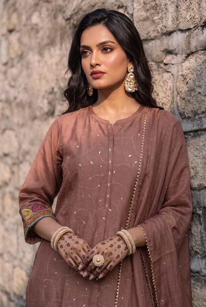 Yaira Mul Chadneri Kurta Set in Dusty Pink