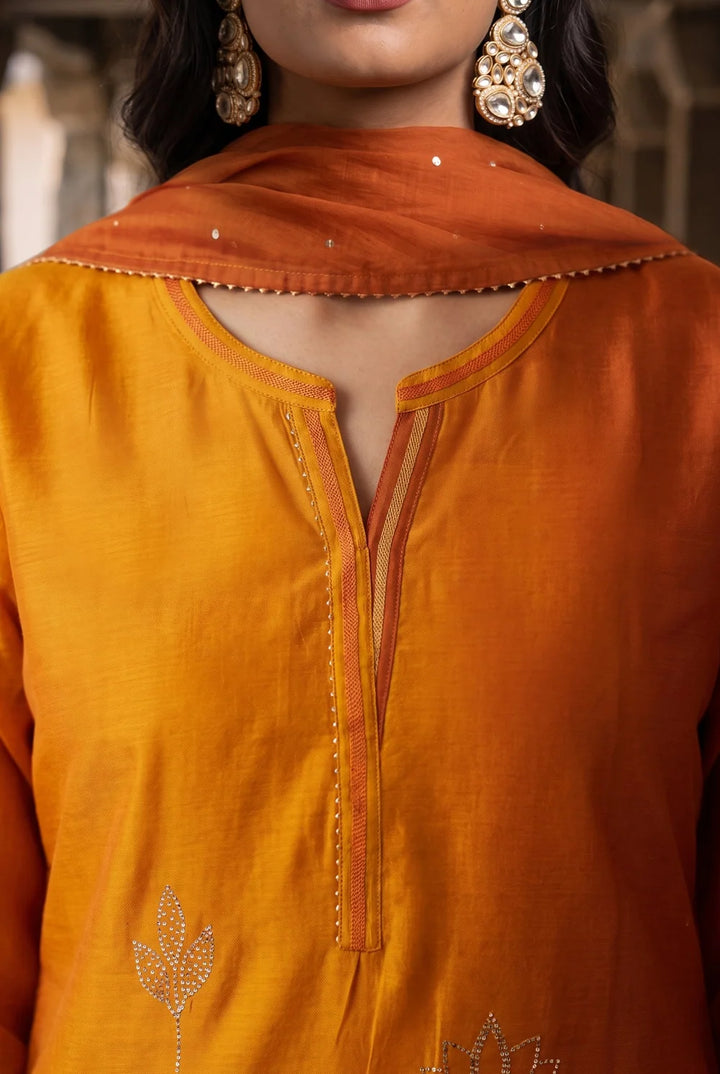 Shvi Silk Chadneri Shaded Kurta Set in Mango