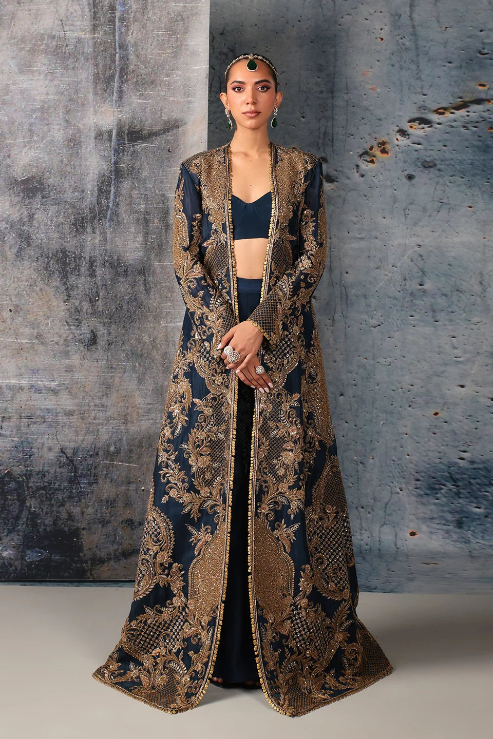 Zar-Rang Blue Long Jacket Set