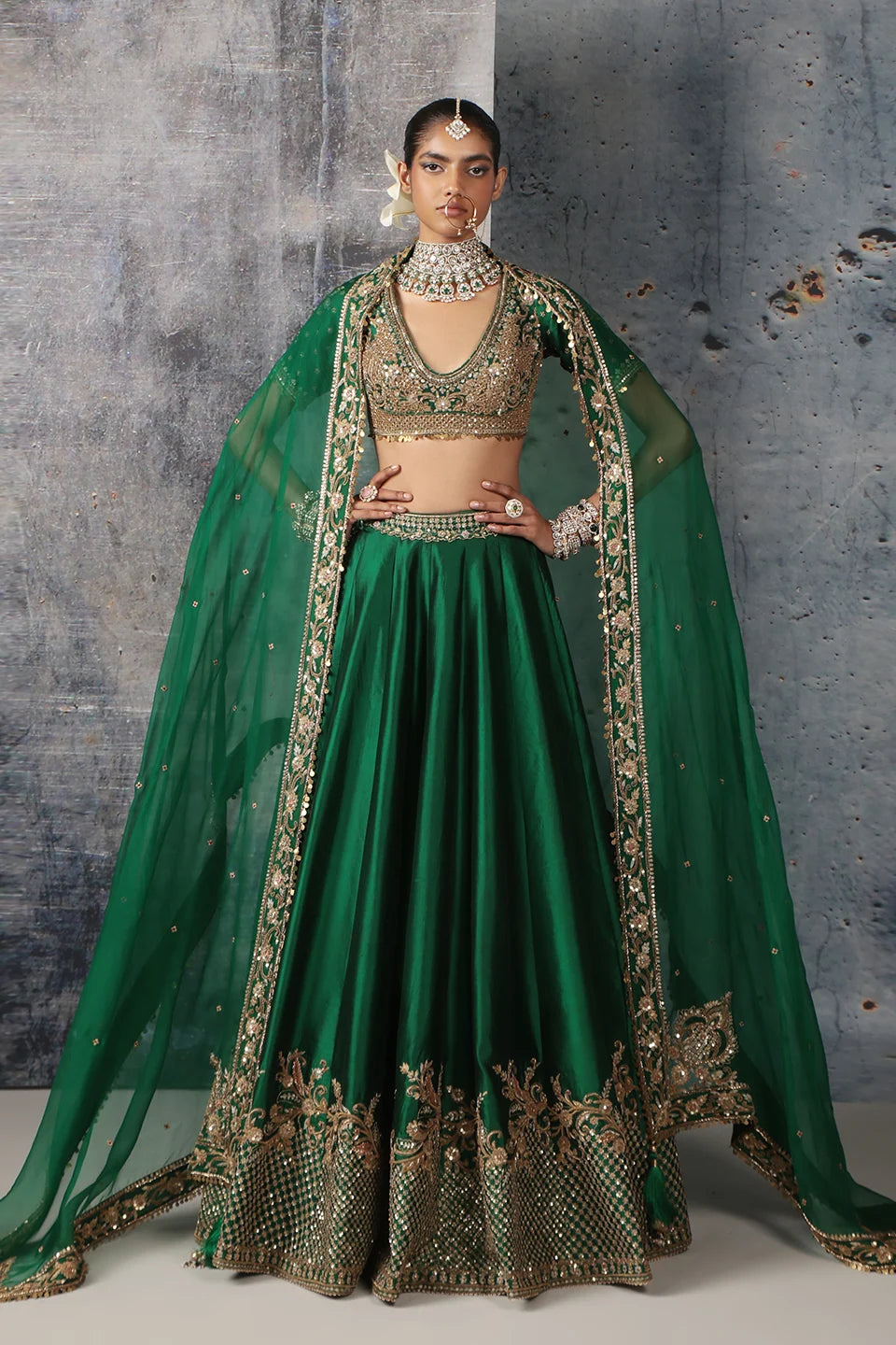 Zar-Rang Green Zardosi Lehenga Set