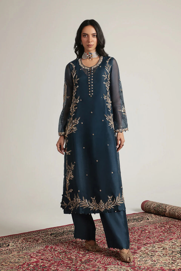 Zar-Rang Blue Light Phool Patti Kurta Set