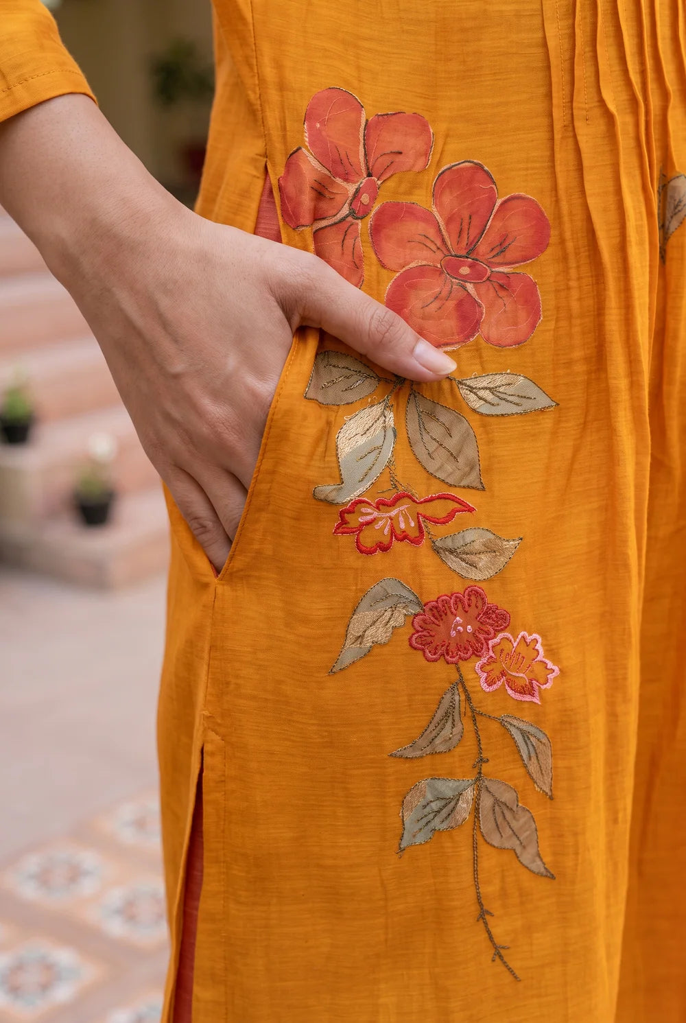 Rumi Mul Chanderi Tunic Set in Sunset Orange