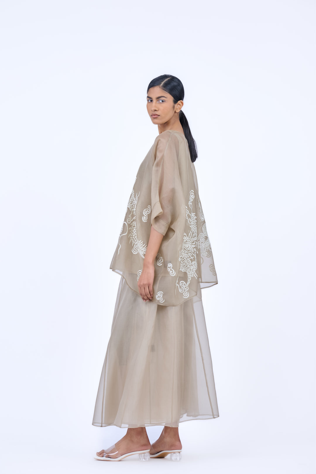 sheer drop shoulder cape top