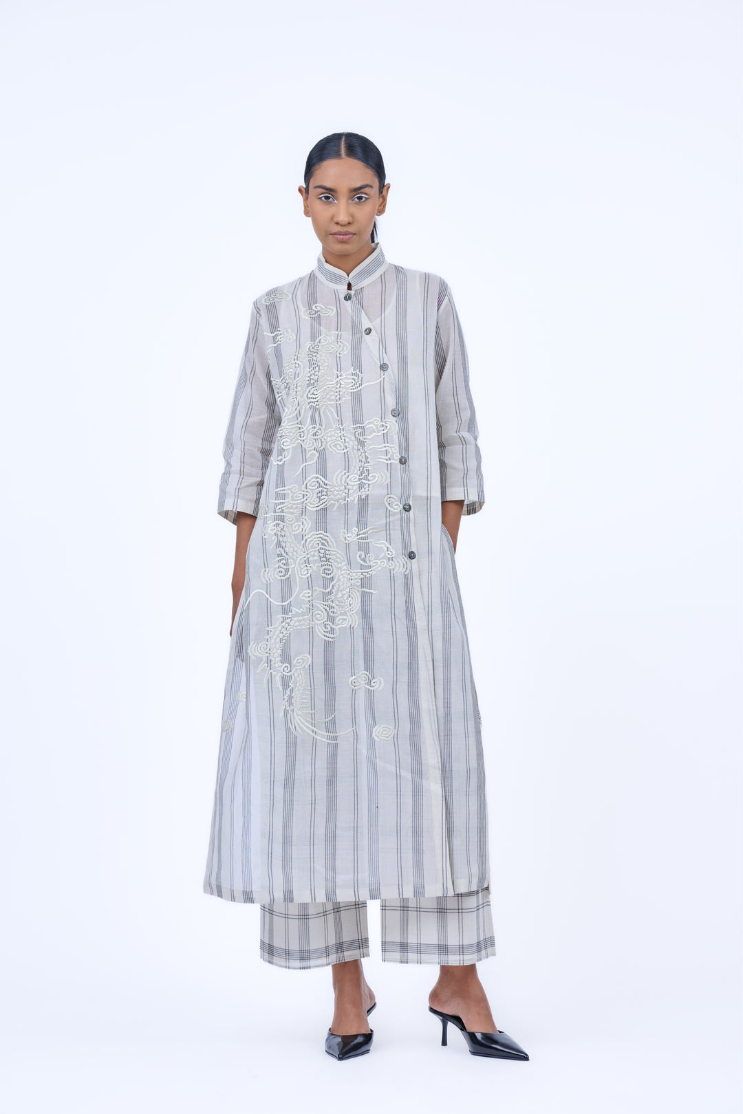 high neck striped kurta