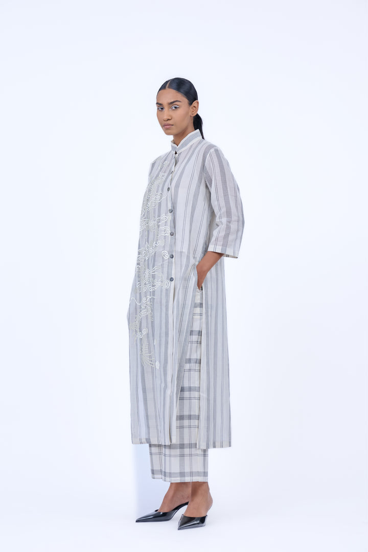 high neck striped kurta