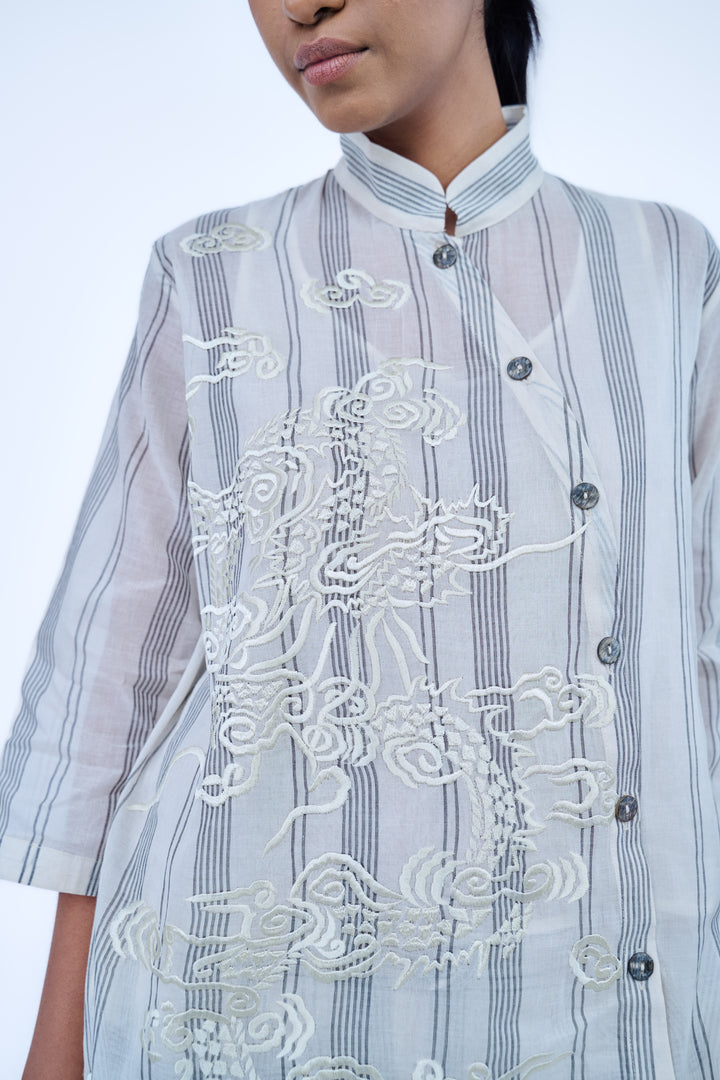 high neck striped kurta