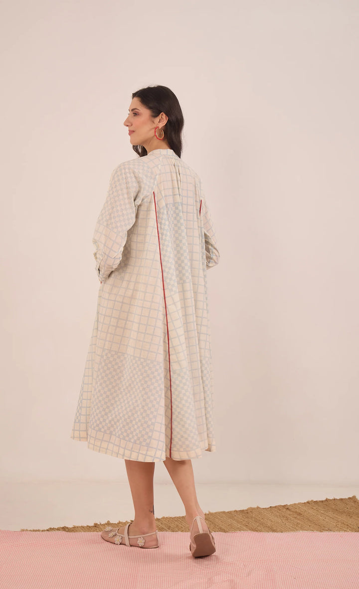 Sheen: Cotton Blue Check MIDI Dress
