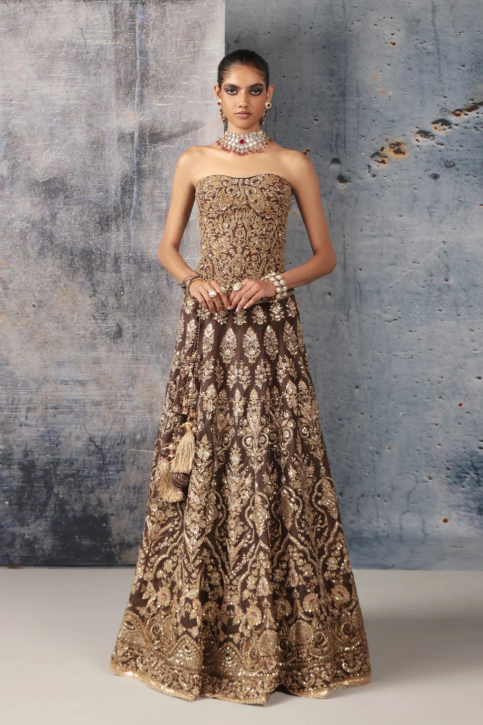 Zar-Rang Brown Corset Lehenga Set