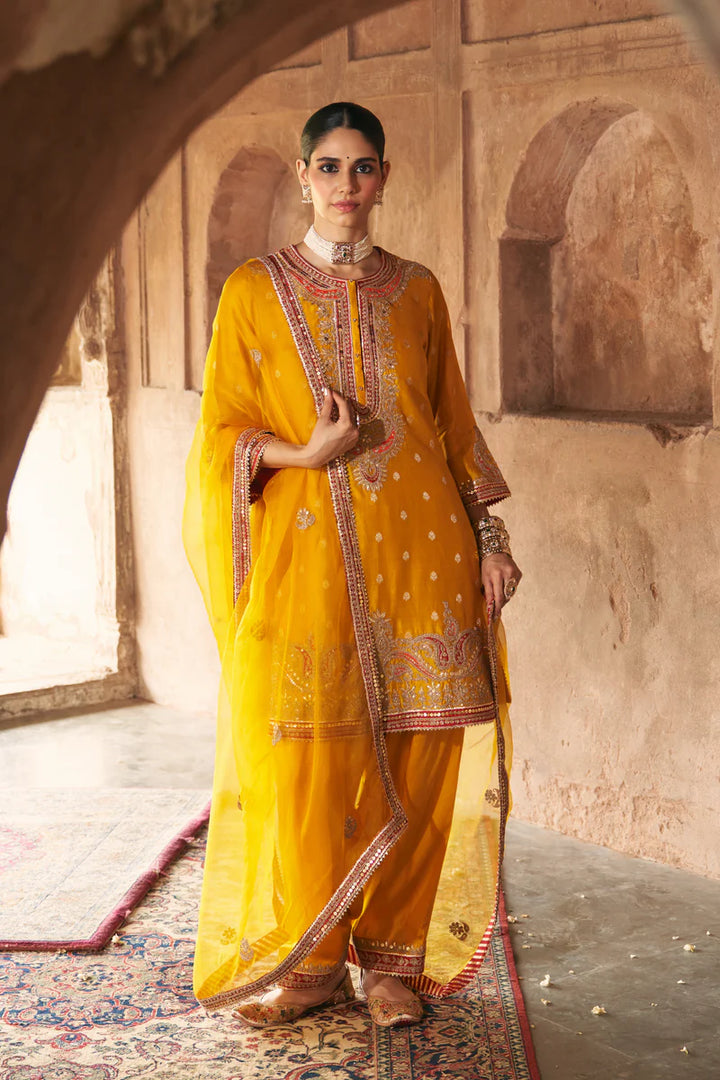 Farhana - Mustard Short Kurta with Salwar and Dupatta