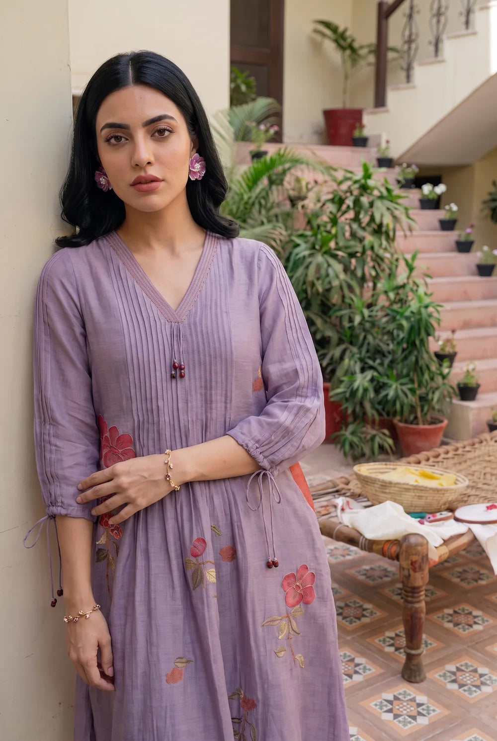 Rumi Mul Chanderi Tunic Set in Lavender