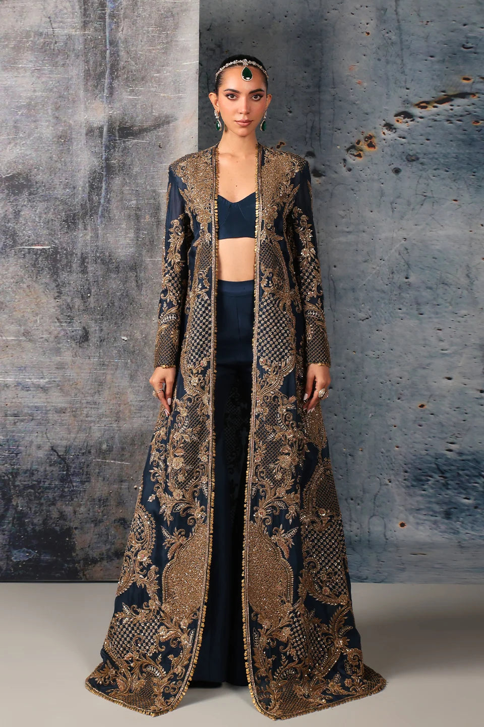 Zar-Rang Blue Long Jacket Set