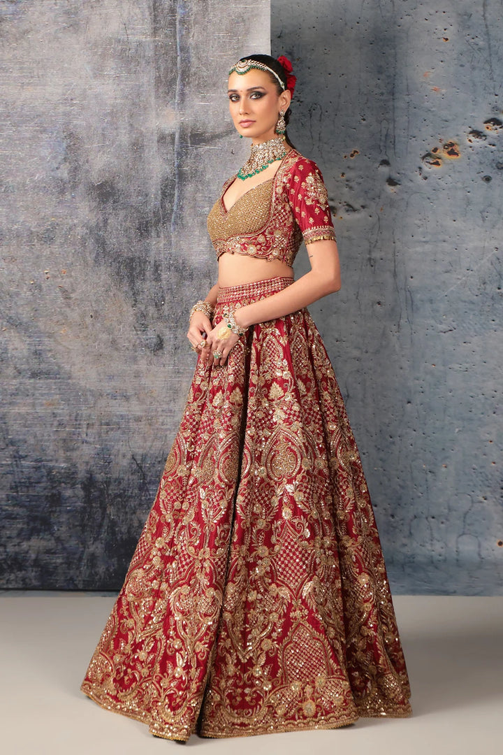 Zar-Rang Maroon Heavy Jaal Lehenga Set