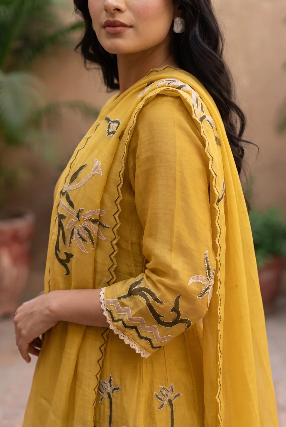 Surkhi Mul Chanderi Anarkali Set in Maize Yellow