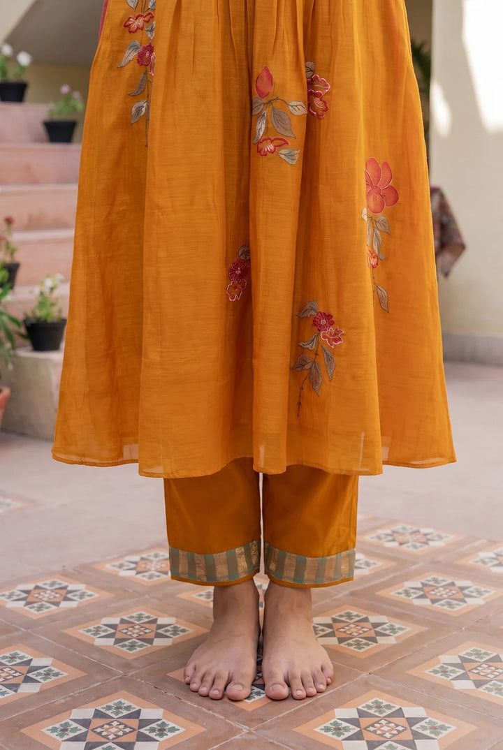Rumi Mul Chanderi Tunic Set in Sunset Orange