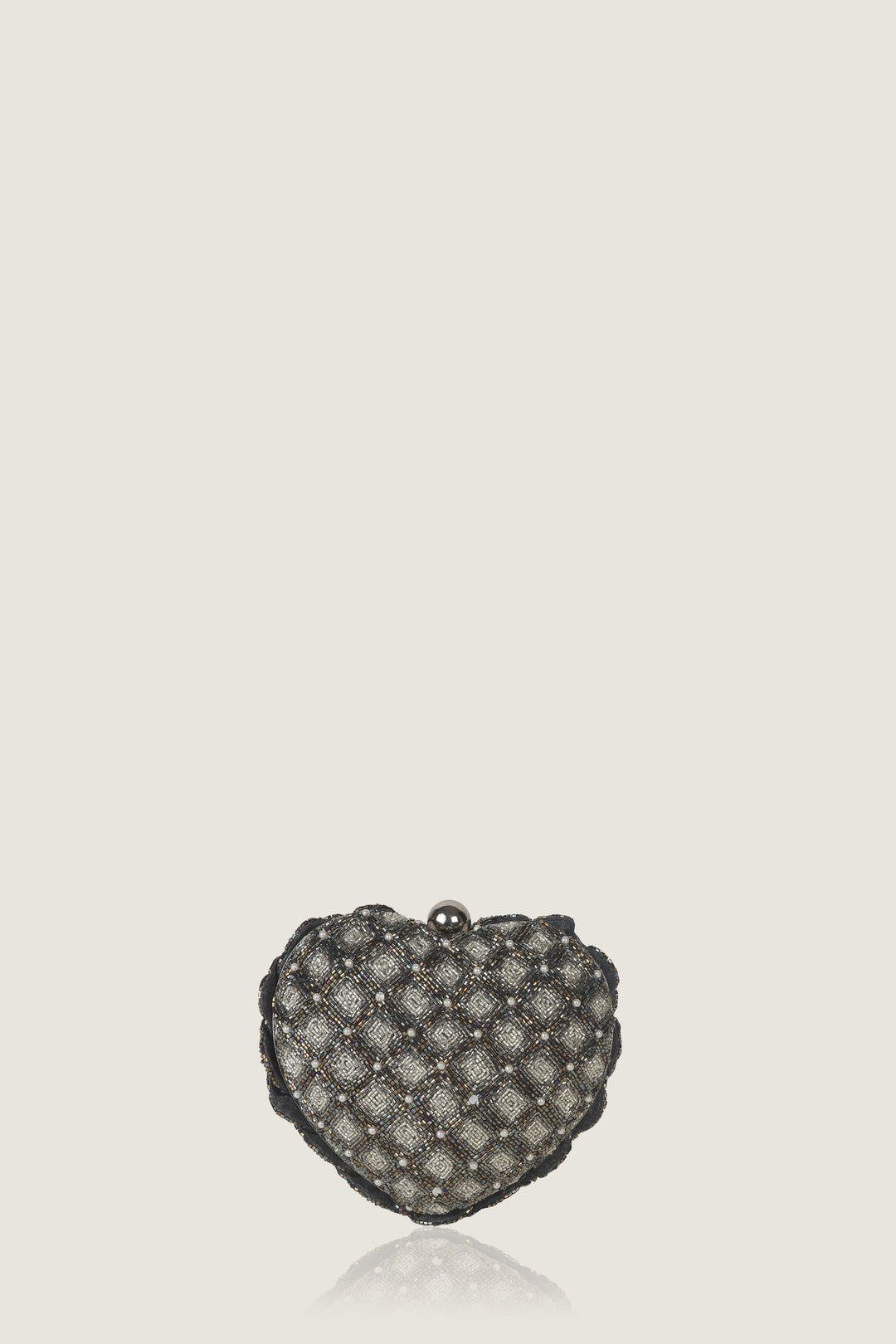 isa beaded heart clutch - silver