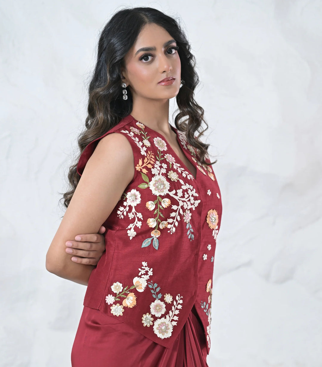 Phool-Patti Vest Coat With Pleated Skirt Set