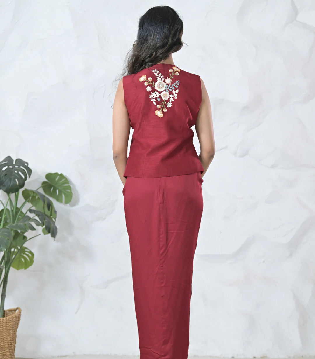 Phool-Patti Vest Coat With Pleated Skirt Set
