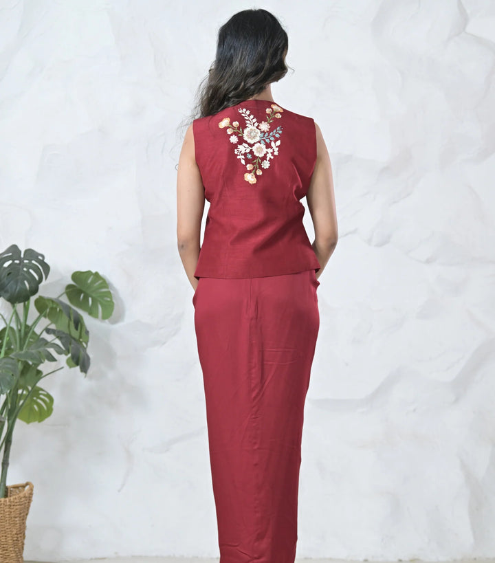 Phool-Patti Vest Coat With Pleated Skirt Set