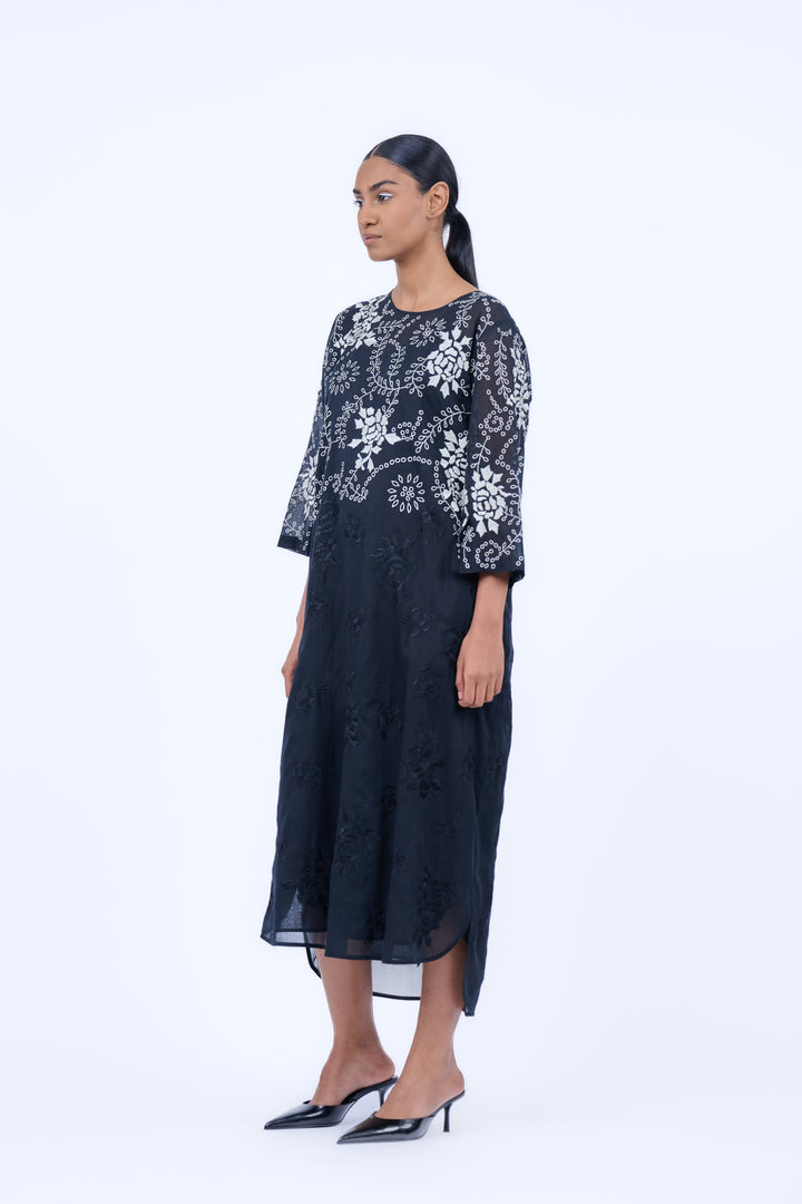 cutwork black dress