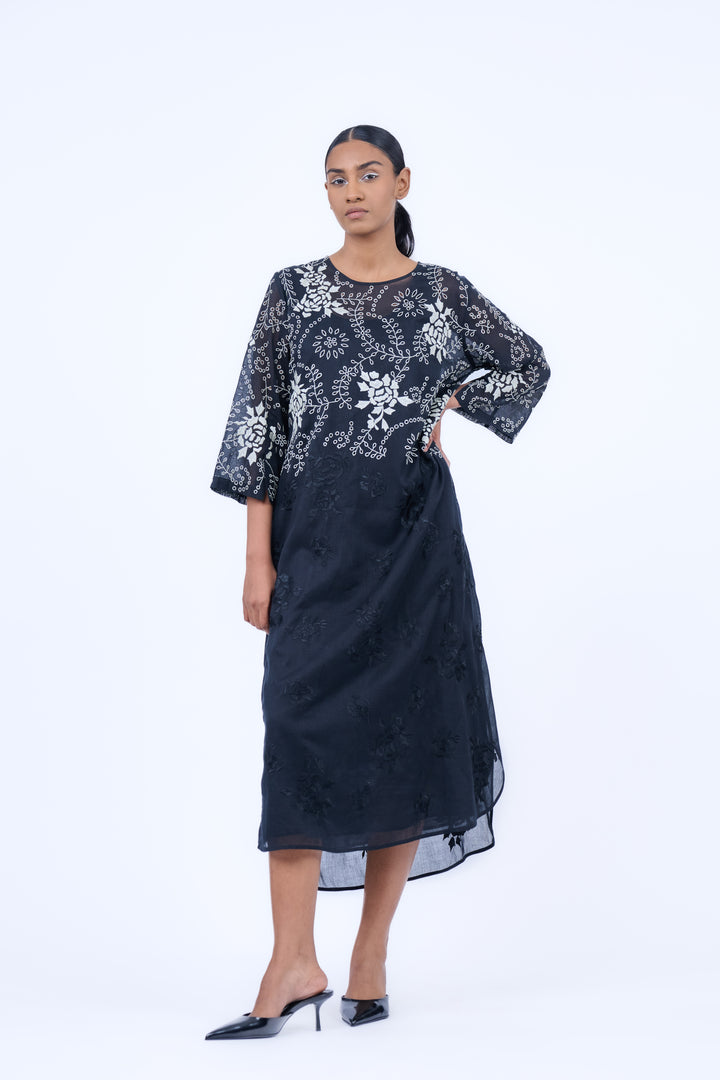 cutwork black dress