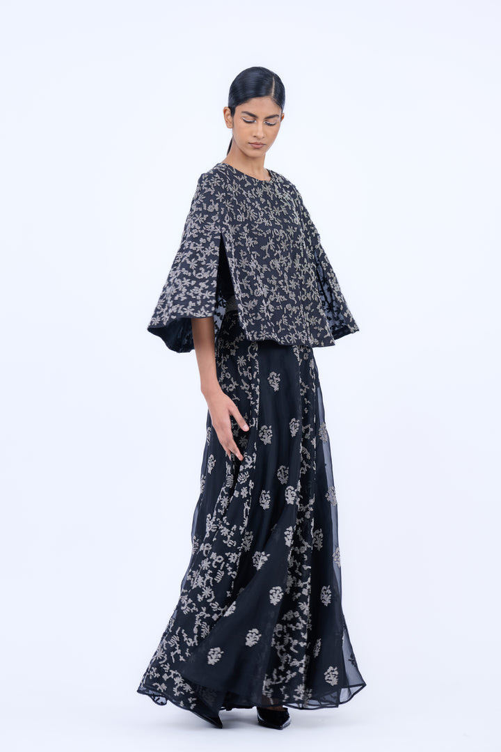 embroidered black cape