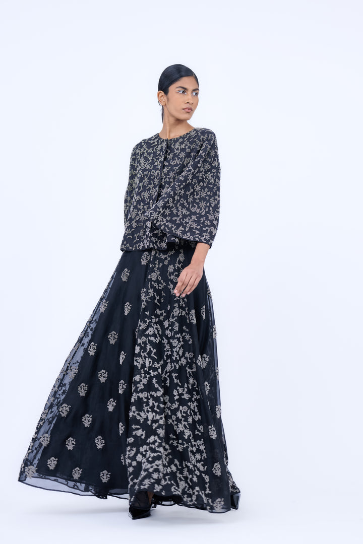 panelled embroidered skirt